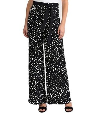Joseph RIBKOFF wide leg Black and White Polka Dot pants Waist Tie size 4 READ